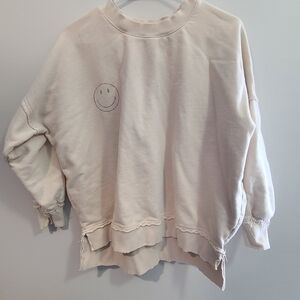 MIOU MUSE Cream Smiley Face Sweatshirt Sz M